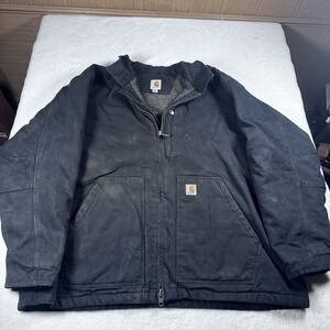 Carhartt Sherpa Lined Duck Work Jacket Black 3XL Heavy Canvas Workwear